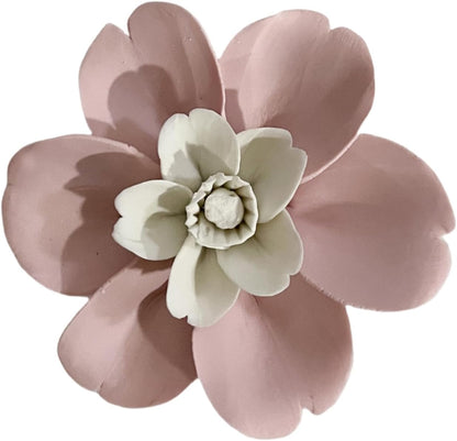 Peach Blossom, 3.55" Ceramic Flower Wall Art Décor, Artificial Flower Wall Sculpture，Handcrafted 3D Hanging Porcelain Flowers for Home，Hallway，Living Room (Pink)