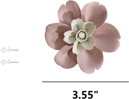 Peach Blossom, 3.55" Ceramic Flower Wall Art Décor, Artificial Flower Wall Sculpture，Handcrafted 3D Hanging Porcelain Flowers for Home，Hallway，Living Room (Pink)