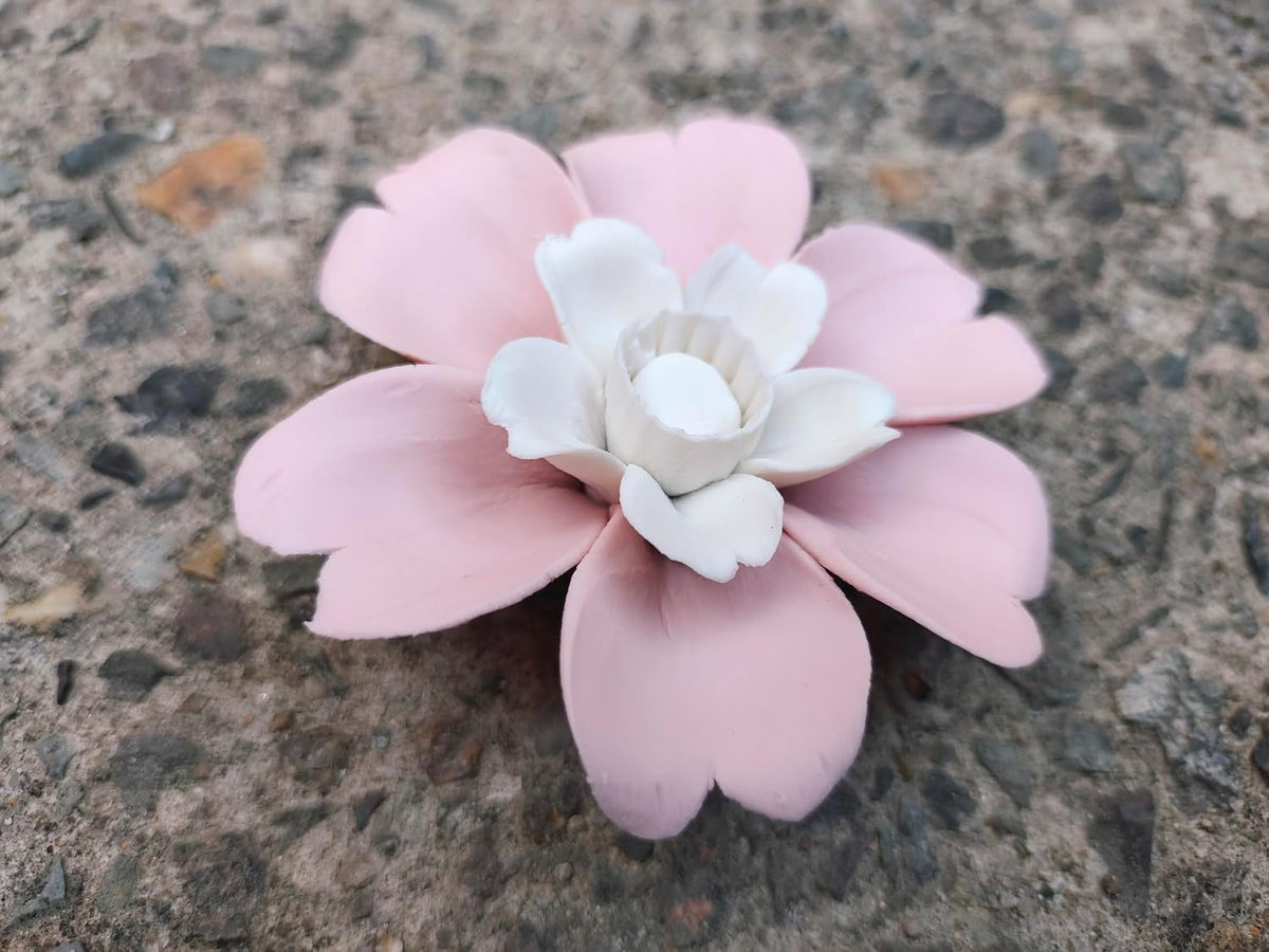 Peach Blossom, 3.55" Ceramic Flower Wall Art Décor, Artificial Flower Wall Sculpture，Handcrafted 3D Hanging Porcelain Flowers for Home，Hallway，Living Room (Pink)