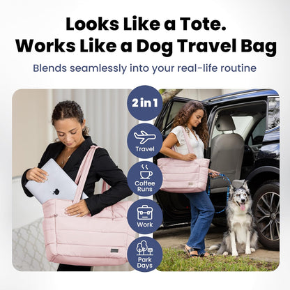 Puffer Dog Travel Bag for Dog Moms, Diaper Bag with Travel Bowls
