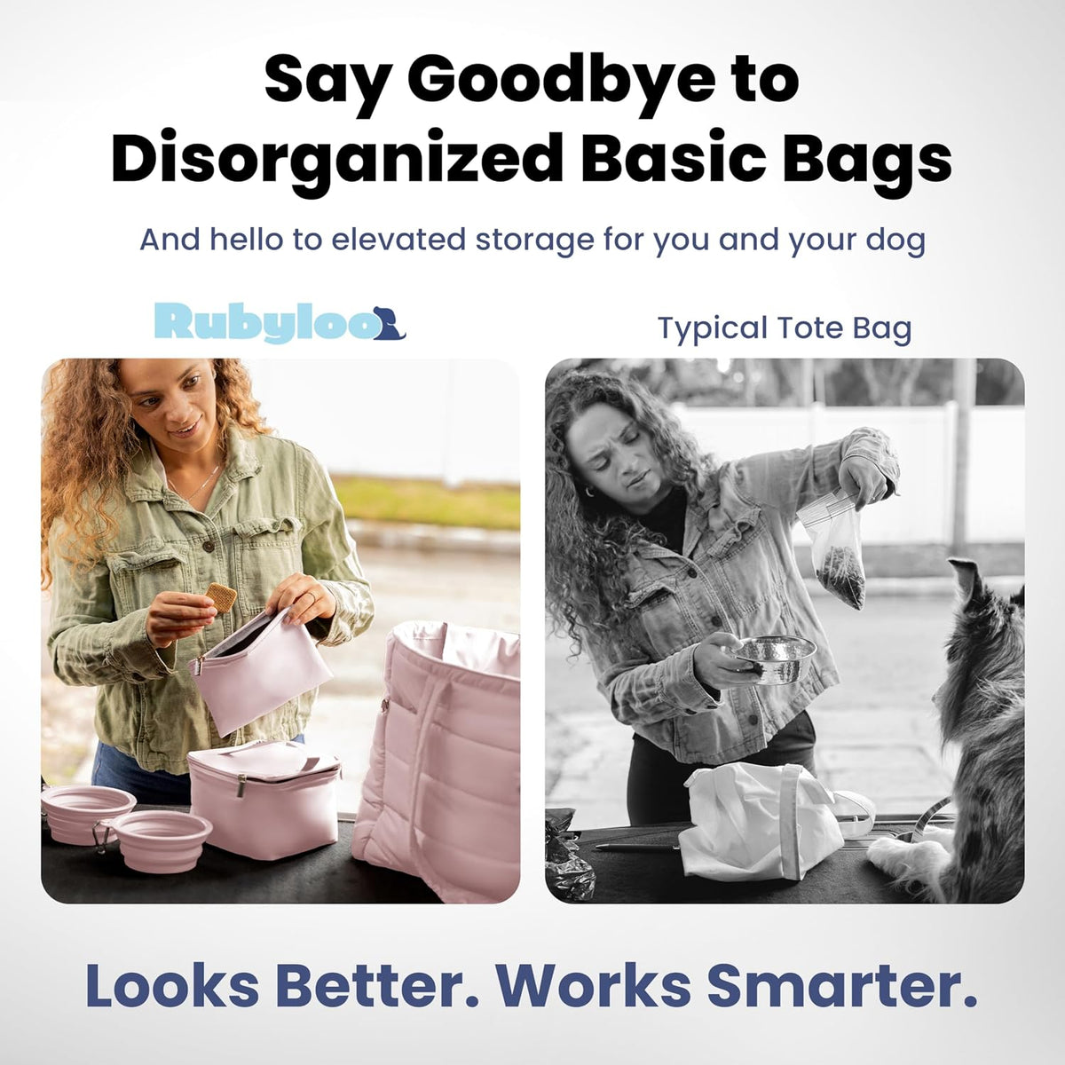 Puffer Dog Travel Bag for Dog Moms, Diaper Bag with Travel Bowls