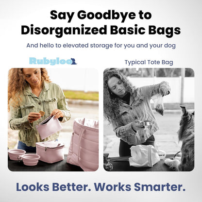 Puffer Dog Travel Bag for Dog Moms, Diaper Bag with Travel Bowls
