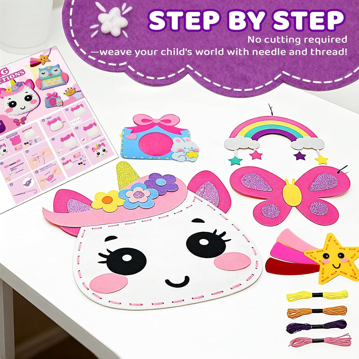 Unicorn Sewing Kit for Kids Ages 4-8| 9 Beginner Projects