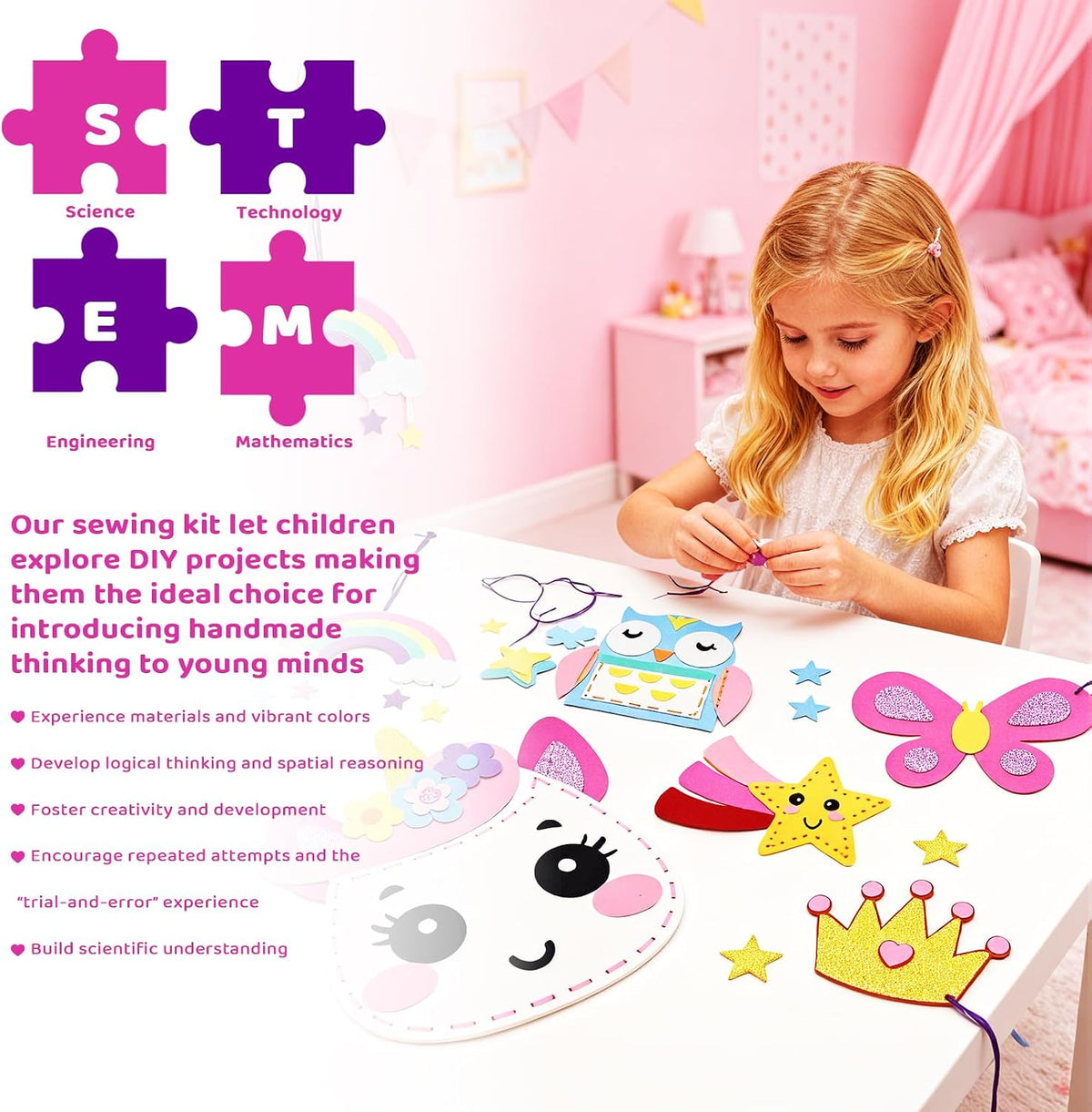 Unicorn Sewing Kit for Kids Ages 4-8| 9 Beginner Projects