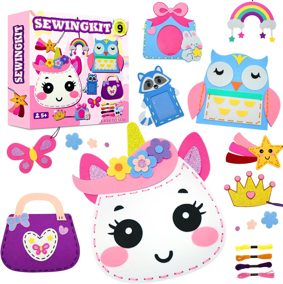 Unicorn Sewing Kit for Kids Ages 4-8| 9 Beginner Projects