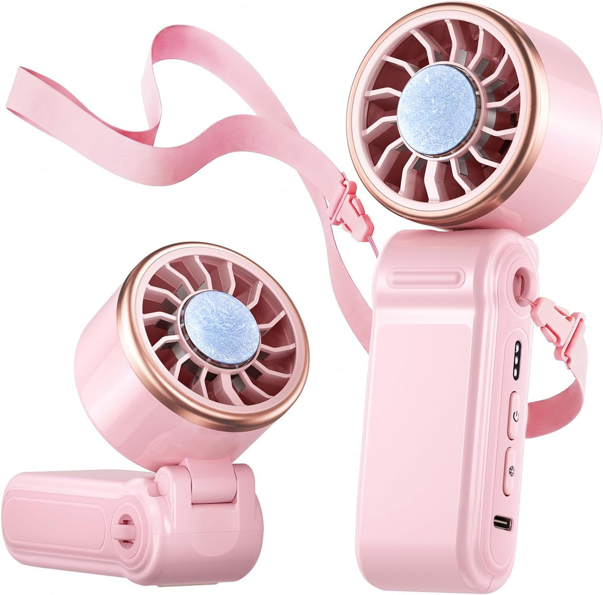 Mini Portable Fan with Ice Cooling, Lightweight Handheld Pocket Turbo Fan Rechargeable, 3 Speed, Foldable Personal Hand Fan for Travel, Beach Vacation, Women Girls (Pink)