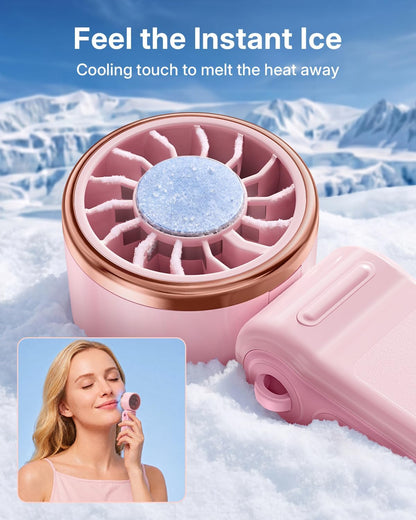Mini Portable Fan with Ice Cooling, Lightweight Handheld Pocket Turbo Fan Rechargeable, 3 Speed, Foldable Personal Hand Fan for Travel, Beach Vacation, Women Girls (Pink)
