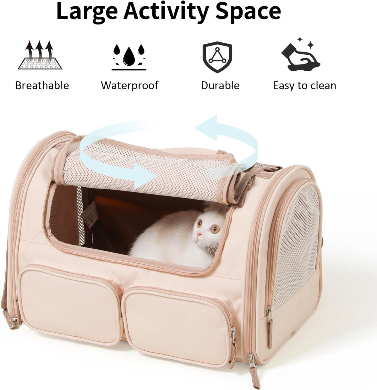 Cat Carrier, Airline Approved Dog Carrier with Rollable Cover