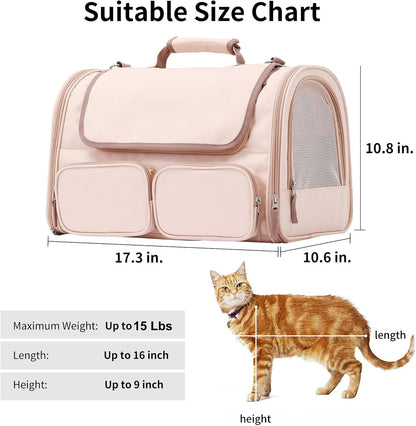 Cat Carrier, Airline Approved Dog Carrier with Rollable Cover