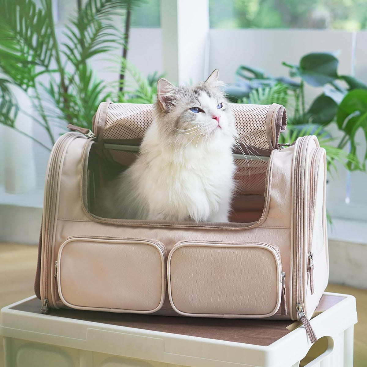 Cat Carrier, Airline Approved Dog Carrier with Rollable Cover