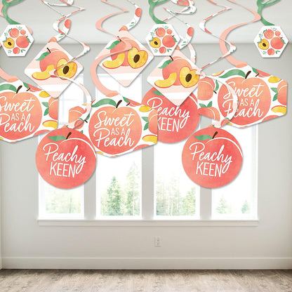 Sweet as a Peach - Fruit Themed Baby Shower or Birthday Party Hanging Decor - Party Decoration Swirls - Set of 40