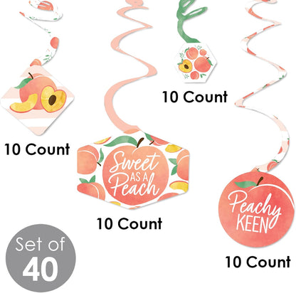 Sweet as a Peach - Fruit Themed Baby Shower or Birthday Party Hanging Decor - Party Decoration Swirls - Set of 40