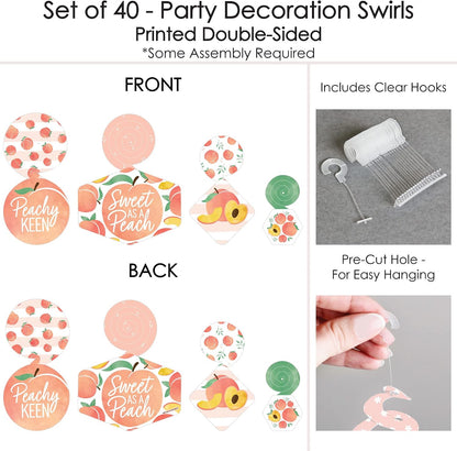 Sweet as a Peach - Fruit Themed Baby Shower or Birthday Party Hanging Decor - Party Decoration Swirls - Set of 40