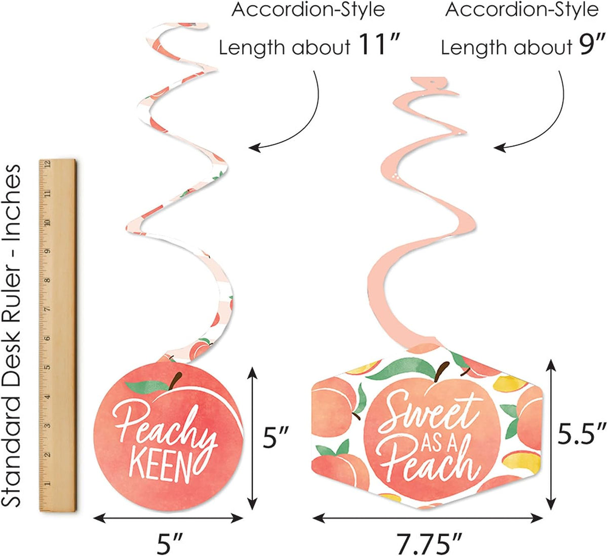 Sweet as a Peach - Fruit Themed Baby Shower or Birthday Party Hanging Decor - Party Decoration Swirls - Set of 40