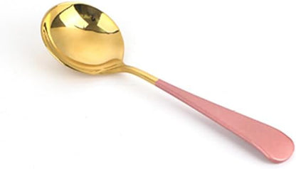 Silverware Set, 1/4/6/8 Pieces 304 Stainless Steel Creative Round Head Spoons For Restaurants And Home Dessert Spoons, Flatware Set (Color : Pink Gold, Size : 1Pc)