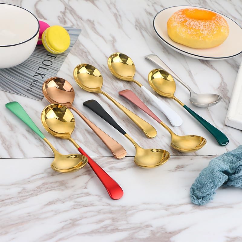 Silverware Set, 1/4/6/8 Pieces 304 Stainless Steel Creative Round Head Spoons For Restaurants And Home Dessert Spoons, Flatware Set (Color : Pink Gold, Size : 1Pc)