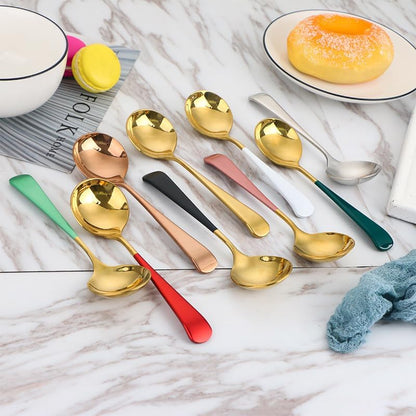 Silverware Set, 1/4/6/8 Pieces 304 Stainless Steel Creative Round Head Spoons For Restaurants And Home Dessert Spoons, Flatware Set (Color : Pink Gold, Size : 1Pc)