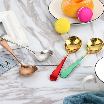 Silverware Set, 1/4/6/8 Pieces 304 Stainless Steel Creative Round Head Spoons For Restaurants And Home Dessert Spoons, Flatware Set (Color : Pink Gold, Size : 1Pc)