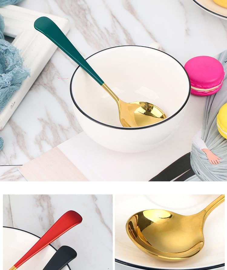 Silverware Set, 1/4/6/8 Pieces 304 Stainless Steel Creative Round Head Spoons For Restaurants And Home Dessert Spoons, Flatware Set (Color : Pink Gold, Size : 1Pc)