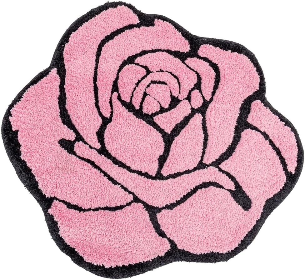 Pink Rose Bath Mat Non Slip Floral Plush Absorbent Rug 23.6x25.5in
