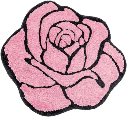 Pink Rose Bath Mat Non Slip Floral Plush Absorbent Rug 23.6x25.5in