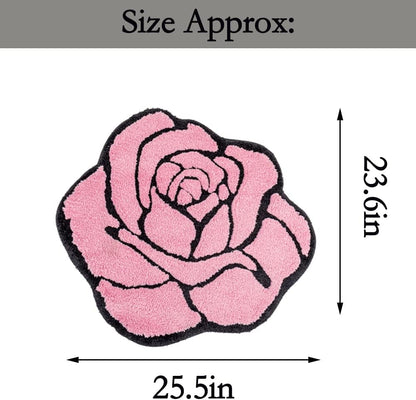 Pink Rose Bath Mat Non Slip Floral Plush Absorbent Rug 23.6x25.5in