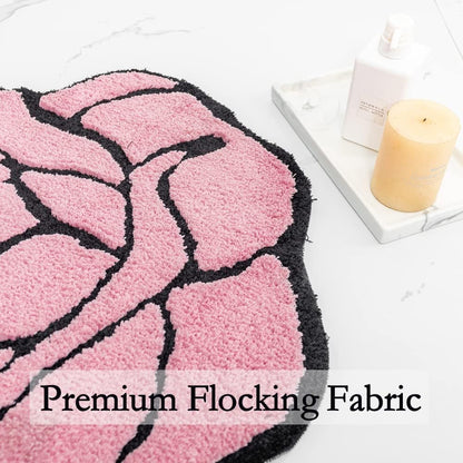 Pink Rose Bath Mat Non Slip Floral Plush Absorbent Rug 23.6x25.5in