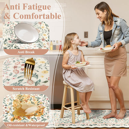Boho Anti Fatigue Kitchen Rug Set of 3 Scalloped Beige & Pink