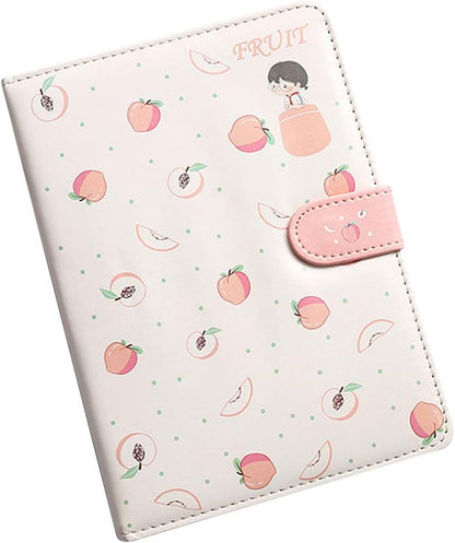 Student Cute Cartoon Fruit Pattern Notebook Leather Cover Journal Diary Notepad(Peach)