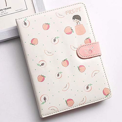 Student Cute Cartoon Fruit Pattern Notebook Leather Cover Journal Diary Notepad(Peach)