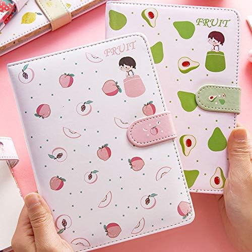 Student Cute Cartoon Fruit Pattern Notebook Leather Cover Journal Diary Notepad(Peach)