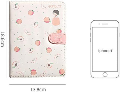 Student Cute Cartoon Fruit Pattern Notebook Leather Cover Journal Diary Notepad(Peach)