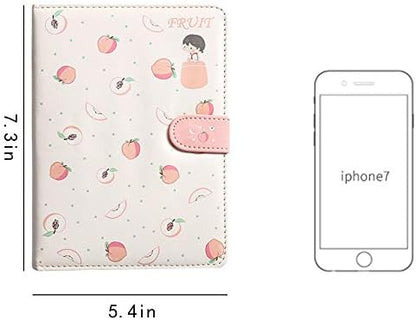Student Cute Cartoon Fruit Pattern Notebook Leather Cover Journal Diary Notepad(Peach)