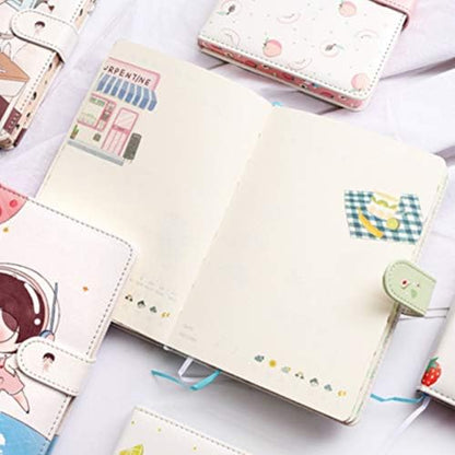 Student Cute Cartoon Fruit Pattern Notebook Leather Cover Journal Diary Notepad(Peach)