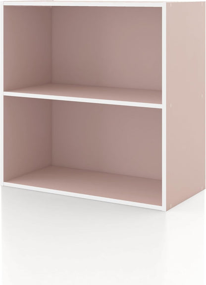 Apexa 2-Tier Cube Storage Organizer Shelves, Stackable Wood Bookcase Fits Cubby Bins for Organization, Dorm Teen Room Decor & Home Office, Light Pink