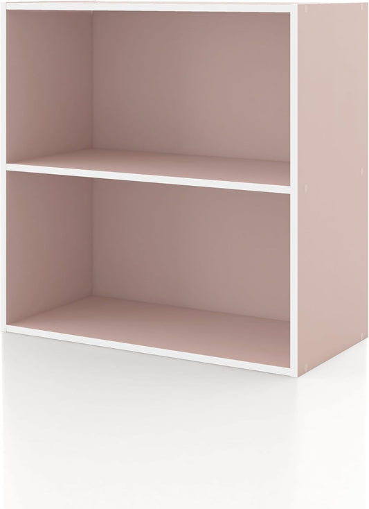 Apexa 2-Tier Cube Storage Organizer Shelves, Stackable Wood Bookcase Fits Cubby Bins for Organization, Dorm Teen Room Decor & Home Office, Light Pink