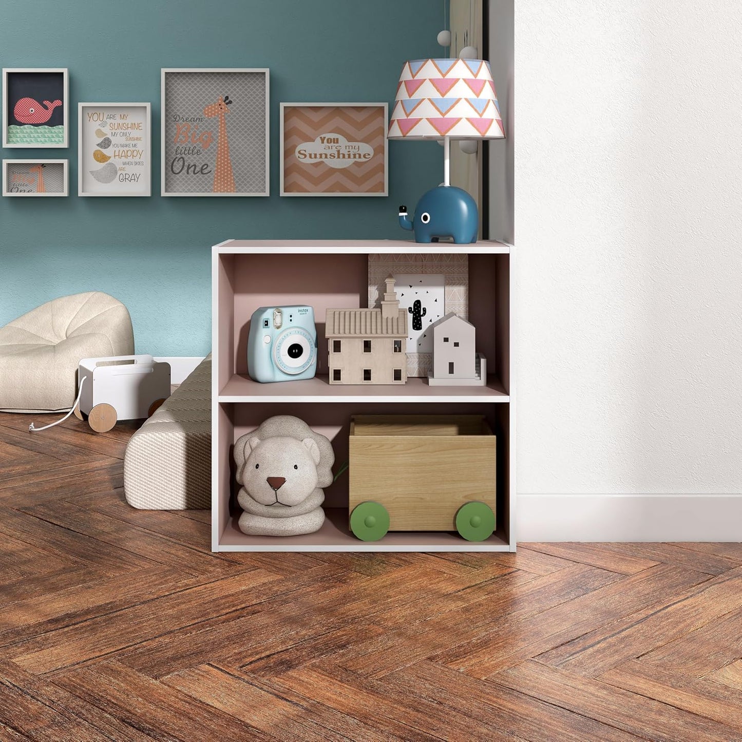 Apexa 2-Tier Cube Storage Organizer Shelves, Stackable Wood Bookcase Fits Cubby Bins for Organization, Dorm Teen Room Decor & Home Office, Light Pink