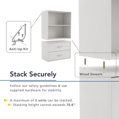 Apexa 2-Tier Cube Storage Organizer Shelves, Stackable Wood Bookcase Fits Cubby Bins for Organization, Dorm Teen Room Decor & Home Office, Light Pink