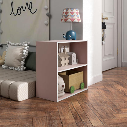 Apexa 2-Tier Cube Storage Organizer Shelves, Stackable Wood Bookcase Fits Cubby Bins for Organization, Dorm Teen Room Decor & Home Office, Light Pink