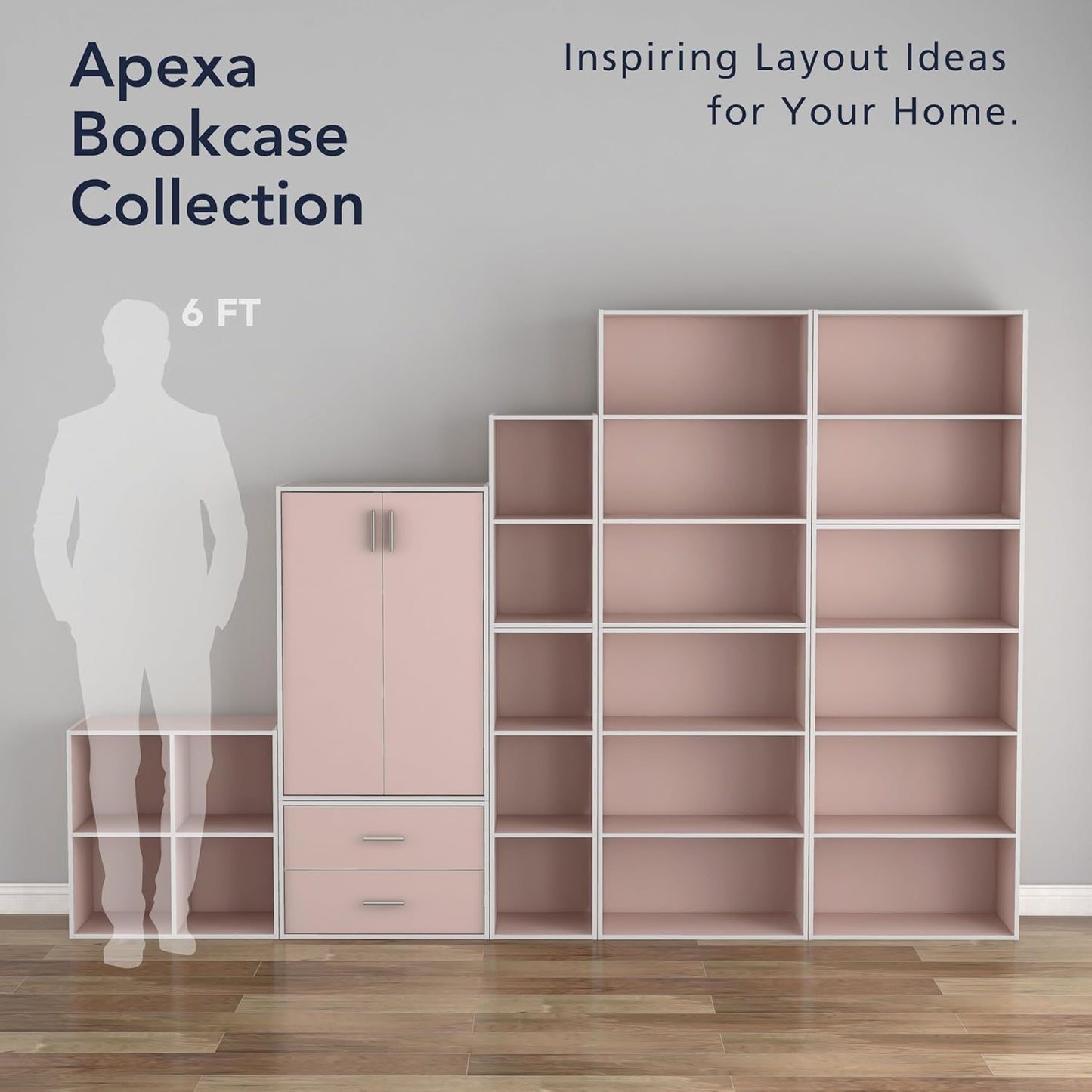 Apexa 2-Tier Cube Storage Organizer Shelves, Stackable Wood Bookcase Fits Cubby Bins for Organization, Dorm Teen Room Decor & Home Office, Light Pink