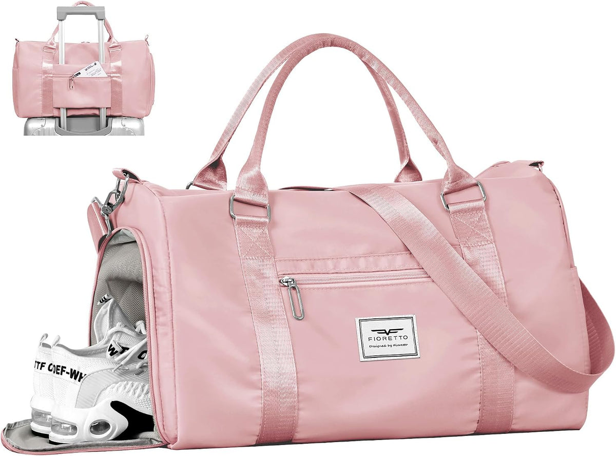 Womens Gym Tote Duffle Bag with Wet Pocket & Shoe Compartment, Sports Duffel Overnight Weekender Hospital Workout Carry on Bag for Girls, Ideal for Travel, Swimming, Dance, Ballet Pink