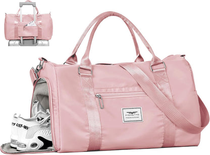 Womens Gym Tote Duffle Bag with Wet Pocket & Shoe Compartment, Sports Duffel Overnight Weekender Hospital Workout Carry on Bag for Girls, Ideal for Travel, Swimming, Dance, Ballet Pink