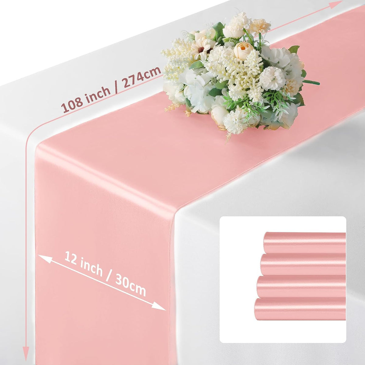 Blush Satin Table Runner 12x108 - 4 Pieces