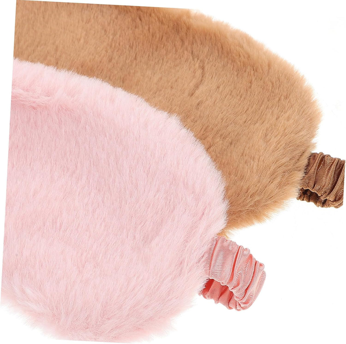 2pcs Plush Furry Eye Mask for Sleeping Soft Faux Fur Light Blocking Eye Covers for Travel Nap and Sleepover Cute Cartoon Design Pink Brown
