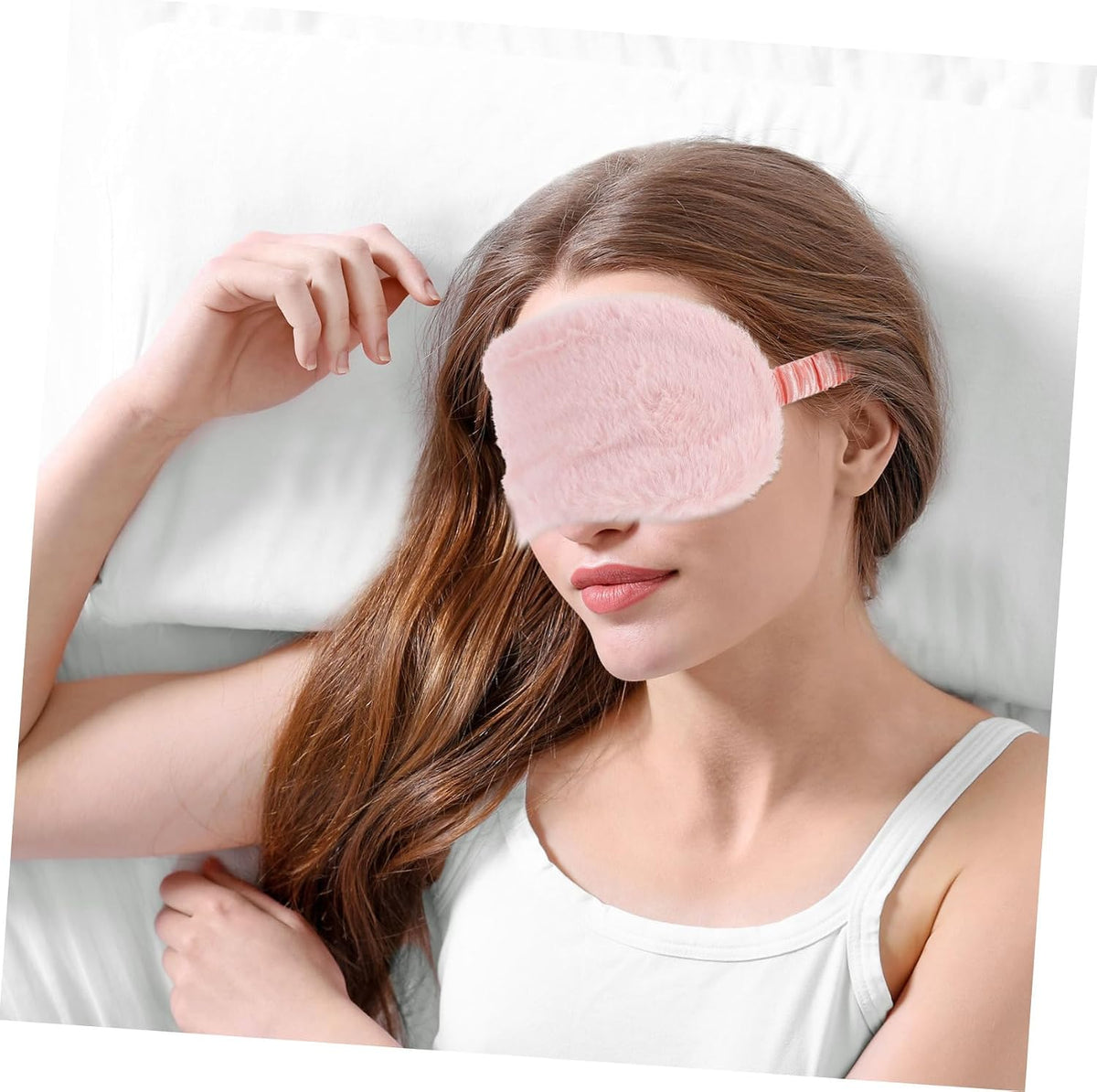2pcs Plush Furry Eye Mask for Sleeping Soft Faux Fur Light Blocking Eye Covers for Travel Nap and Sleepover Cute Cartoon Design Pink Brown