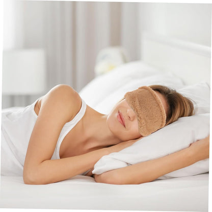 2pcs Plush Furry Eye Mask for Sleeping Soft Faux Fur Light Blocking Eye Covers for Travel Nap and Sleepover Cute Cartoon Design Pink Brown