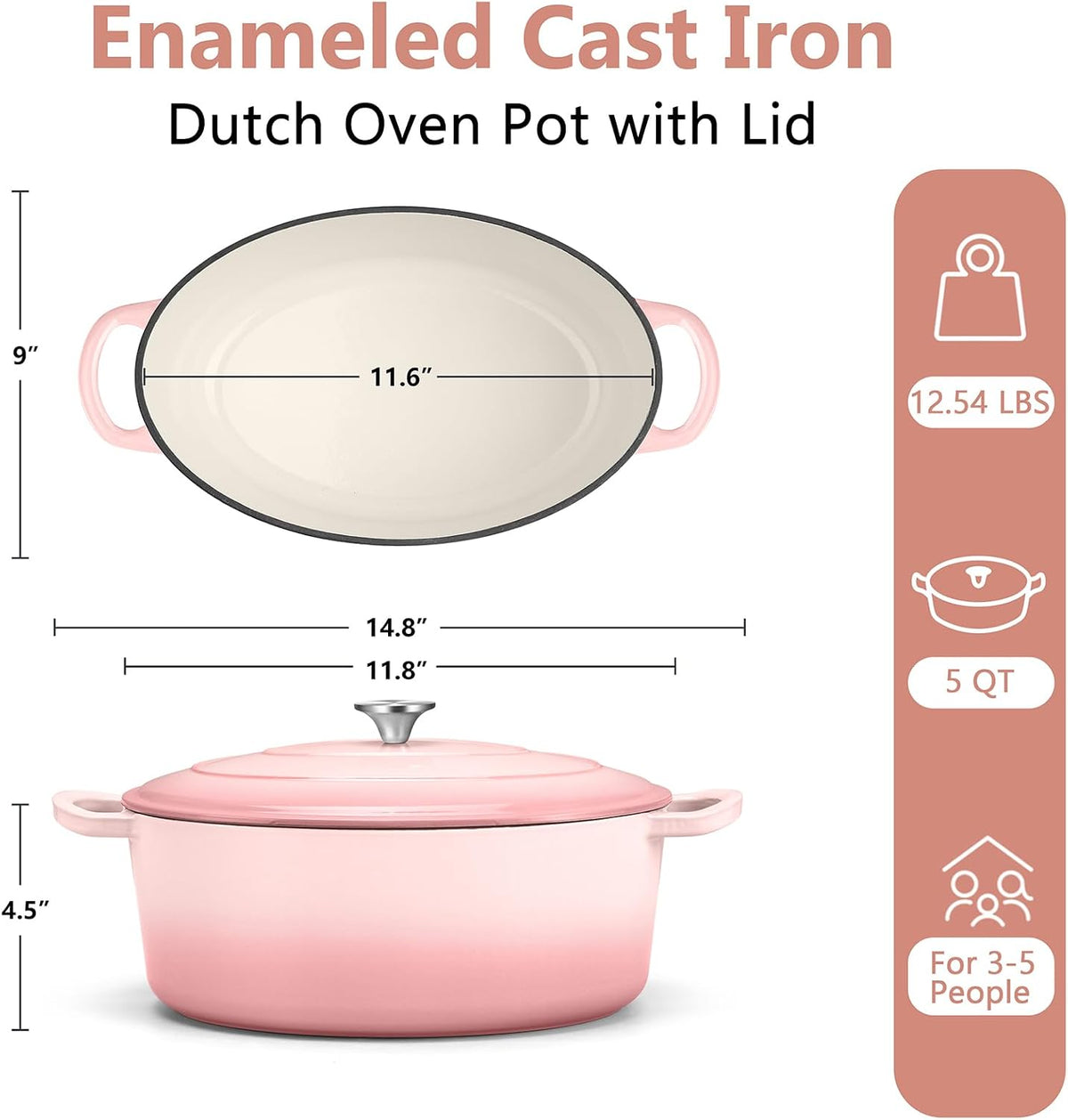 Oval Dutch Oven, 5qt Enameled Cast Iron Dutch Oven Pot with Lid