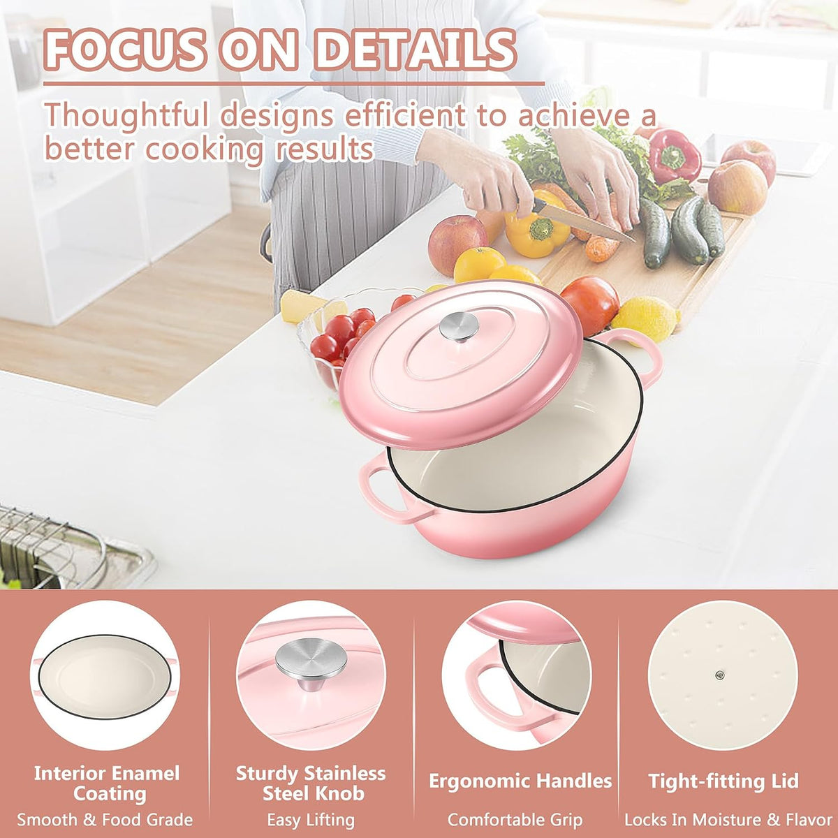 Oval Dutch Oven, 5qt Enameled Cast Iron Dutch Oven Pot with Lid