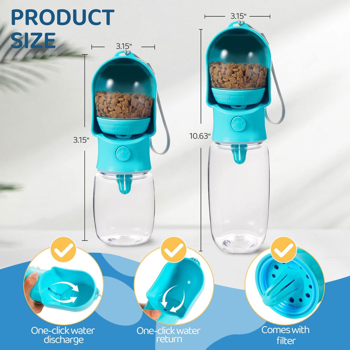 Dog Water Bottle with Food Storage Compartment Portable Pet Dispenser Dogs Stuff Water Bottle Puppy Supplies Portable Travel Dogs Bowls Dog Accessories for Walking and Hiking