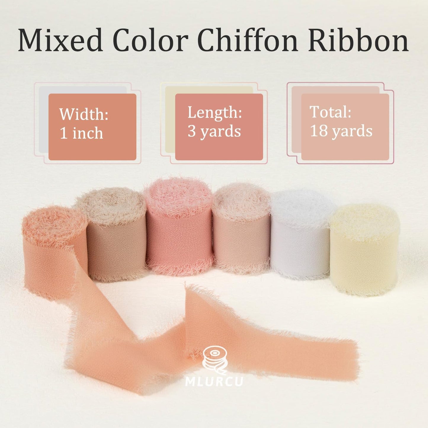 Handmade Fringe Chiffon Silk Ribbon 1 Inch x 3Yd Peach/Blush/Pink Soft Colorful Frayed Chiffon Ribbon for Wedding Invitation Flower Bouquets Gift Wrapping Bridal Shower
